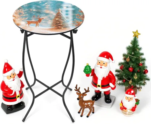 Miniatura 7 de Fashion&cool Mesa auxiliar de metal de 21 pulgadas de alto, mesa única de Navidad con marco de metal, pequeña mesa redonda de té para sala de estar