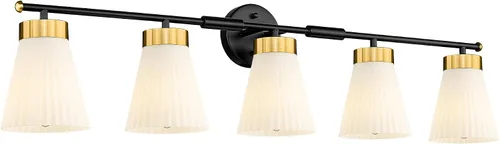 Miniatura 26 de HWH - Lámpara de pared para interiores, moderno aplique de pared con pantalla de vidrio a rayas blancas esmeriladas, aplique de pared individual