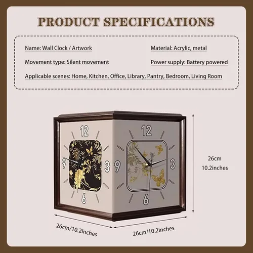 Miniatura 2 de Reloj de pared de doble cara, reloj de pared retro con diseño de mariposa voladora, decoración de pared para sala de estar, dormitorio, pasillo