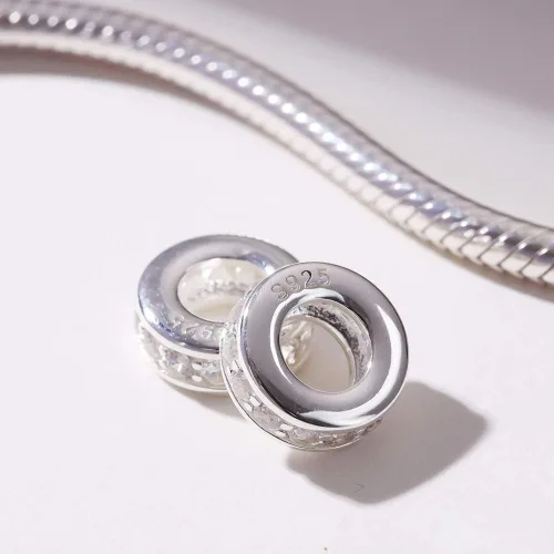 Miniatura 3 de 925 plata esterlina espaciador encanto grano con CZ transparente para pulseras Pandora Charms