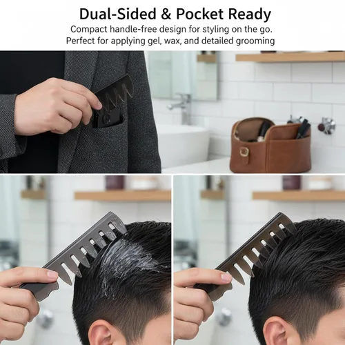 Miniatura 6 de Juego de 5 peines para peinar el cabello, con textura de dientes anchos, cepillo profesional de doble cara para peluquería, accesorio