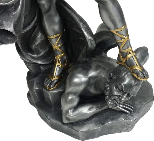 Miniatura 3 de 14 1/2 pulgadas de peltre y oro Arcángel San Miguel pisotea la escultura de la estatua del demonio