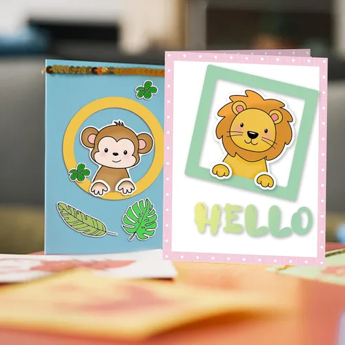 Miniatura 3 de INFUNLY Juego de sellos y troqueles transparentes de animales tropicales – Sello de silicona transparente con forma de animal de león, elefante
