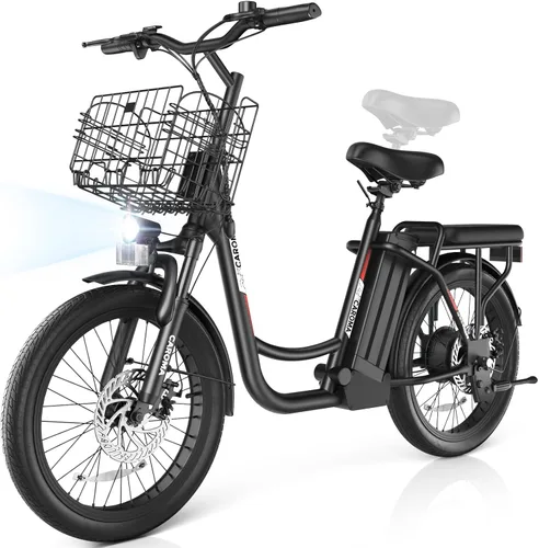 Caroma Peak - Scooter eléctrico de 500 W/800 W/1200 W con asiento, bicicleta eléctrica de neumático grueso de 20 pulgadas con batería extraíble de