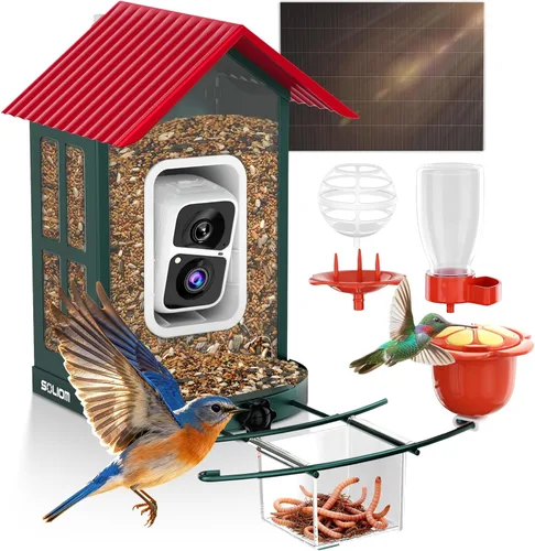 Miniatura 8 de Comedero para pájaros con cámara con IA para identificar especies, observación de aves silvestres, vista en vivo de 2K, alertas de llegada Azul