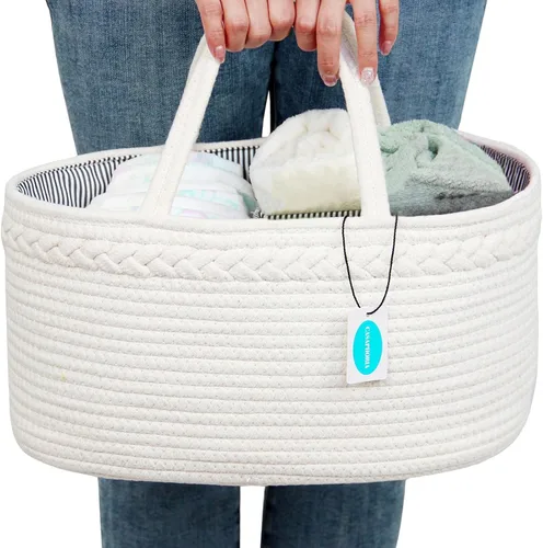 Miniatura 6 de Casaphoria Caddy Organization - Cesta de cuerda de algodón tejida para almacenamiento, cesta circular suave con asa, material de algodón