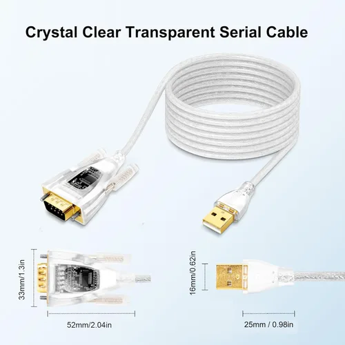 Miniatura 6 de DTECH Adaptador USB a serie con chip FTDI de 9 pines RS232 a cable USB DB9 RS-232 Data LED Light Detect FT231 chipset compatible con Windows 11 10 8