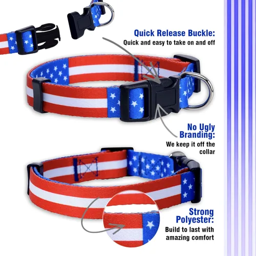 Miniatura 4 de Native Pup Collar de perro con bandera estadounidense, rojo, blanco y azul, collares patrióticos para el 4 de julio, Estados Unidos, para perros