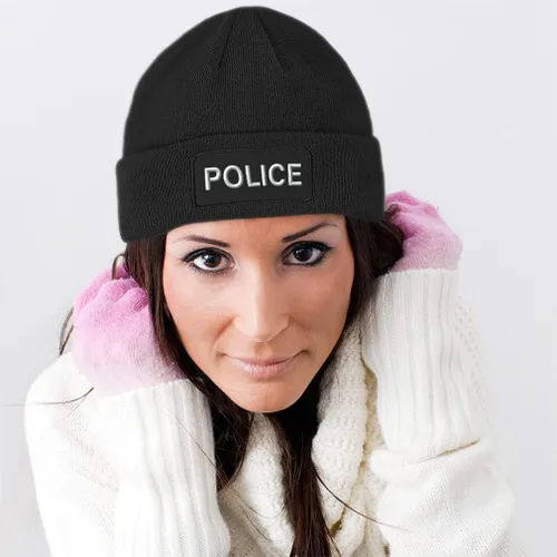 Miniatura 4 de Gorro de parche para hombres y mujeres estilo bloque de policía sombreros de invierno con diseño de calavera