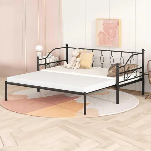 Miniatura 7 de Sofá cama individual con nido, marco de cámara de plataforma de metal moderno, sofá cama resistente para sala de estar, soporte de listones
