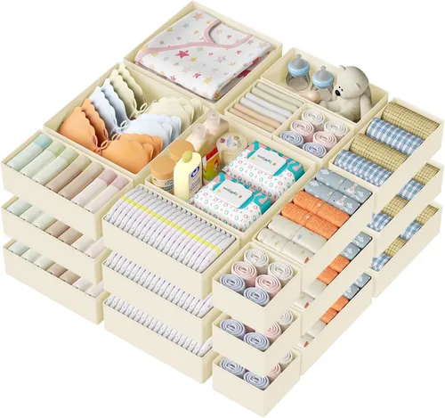 Miniatura 17 de DIMJ Organizador de cajones de ropa – Paquete de 20 contenedores organizadores de cajones de armario para almacenamiento de ropa de bebé, Blanco