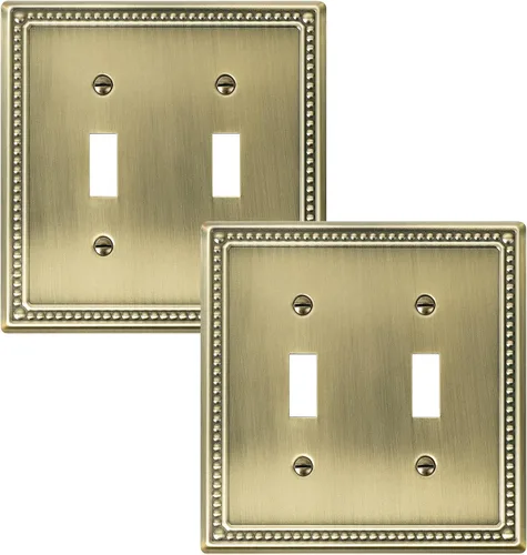 Miniatura 22 de Paquete de 2 placas de triple interruptor de luz de palanca, cubiertas decorativas de perlas, placa de pared de metal de 3 segmentos de latón Latón