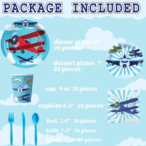 Miniatura 3 de Decoraciones de fiesta de avión - Platos, servilletas, vajilla y recuerdos - Sirve a 20 invitados