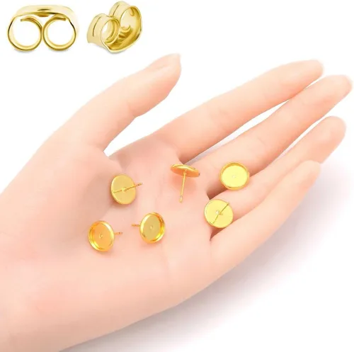 Miniatura 2 de Adabele - 50 piezas de aretes chapados en oro amarillo de 18 quilates, hipoalergénicas, resistentes al deslustre, bandeja de bisel, ajuste de taza