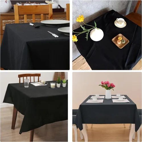 Miniatura 6 de Paquete de 4 manteles cuadrados de mesa de 52 x 52 pulgadas, mantel negro lavable a máquina, tela de poliéster, cubierta de mesa para comedor