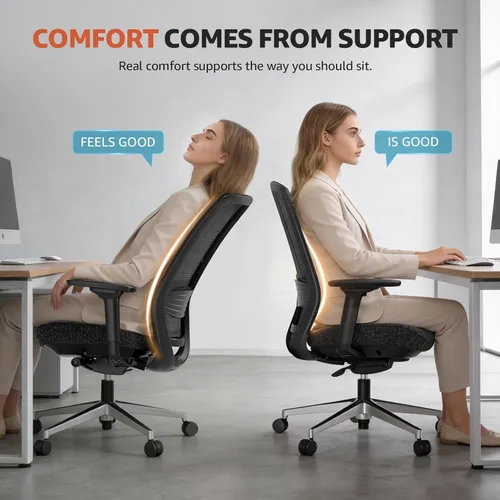 Miniatura 7 de ErgoSift M2 - Silla ergonómica de oficina con respaldo alto, de malla, con soporte lumbar ajustable, reposabrazos 4D para largas horas sentado