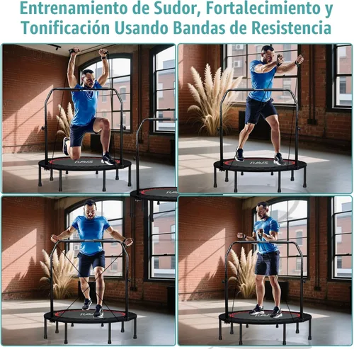 Miniatura 5 de RAVS Mini Trampolín para Niños y Adultos de 40"/48" Plegable de Fitness Reboteador Trampolín para Niños con Manija Ajustable en Altura de 5 Niveles