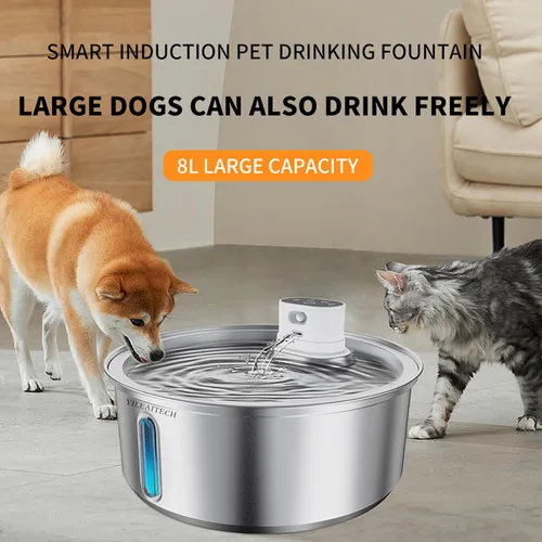 Miniatura 3 de Fuente de agua inalámbrica para gatos de acero inoxidable, fuente para gatos de 270 oz/8 L, funciona con pilas, fuente de agua inalámbrica