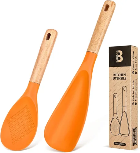 Miniatura 8 de Cuchara de cocina y cuchara de arroz para utensilios de cocina antiadherentes, ideal para cocinar y servir silicona mate resistente sin BPA, cuchara