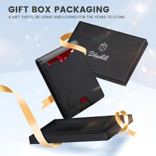 Miniatura 48 de Zitahli Billetera para hombre, de piel fina, con bloqueo RFID, minimalista, plegable, tarjetero con caja de regalo