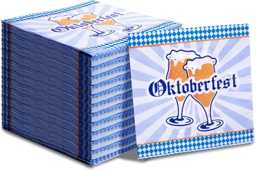 Wehhbtye 100 servilletas de bebidas Oktoberfest de 13 x 13 pulgadas, servilletas de almuerzo de papel azul y blanco para cena, picnic, fiestas y