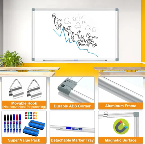 Miniatura 2 de H-Qprobd Pizarra blanca grande de borrado en seco para pared, 72 x 40 pulgadas, pizarra blanca magnética con bandeja larga para bolígrafos, pizarras