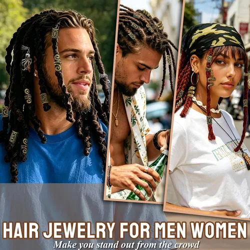 Miniatura 2 de 207 piezas de joyería para cabello vikingo, cuentas de runas nórdicas en tubo, kit de accesorios para trenzas, rastas, barba, locs, clips metálicos