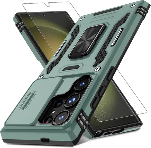 Miniatura 14 de DEERLAMN Funda para Samsung Galaxy S23 con Cubierta Deslizante para Cámara + Protector de Pantalla (2 Paquetes), Soporte de Anillo Giratorio