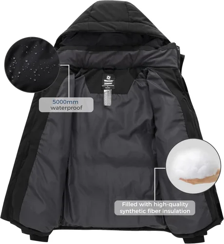 Miniatura 4 de Wantdo - Abrigo de invierno cálido para hombre, chaqueta acolchada impermeable y resistente al viento, capa gruesa de forro desmontable