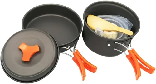 Juego de cocina al aire libre de 8 piezas para personas, kit de utensilios de cocina anodizado ligero con tazón de utensilios y bolsa de malla para