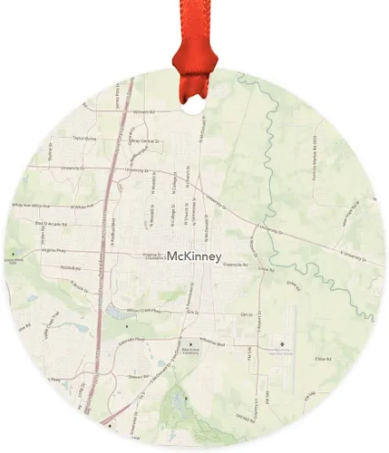 Miniatura 45 de Andaz Press Mapa de la ciudad de Estados Unidos redondo de madera natural MDF ornamento de Navidad, Akron, Ohio Vintage Mapa, 1 paquete, larga