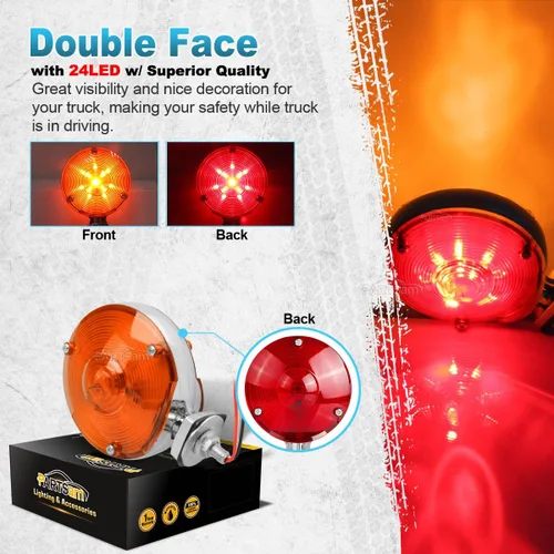 Miniatura 4 de Partsam 2 luces LED redondas de doble cara de 4 pulgadas, luces de pedestal de freno, luces direccionales de freno de freno, camiones, ámbar rojo