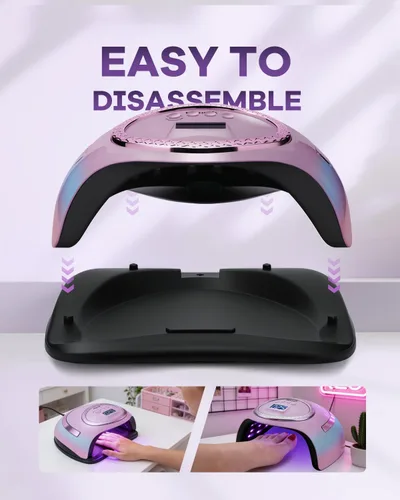 Miniatura 7 de Lámpara de uñas LED UV profesional para uñas de gel, luz de curado rápido de alta potencia de 288 W con diseño único morado galvanizado, 4