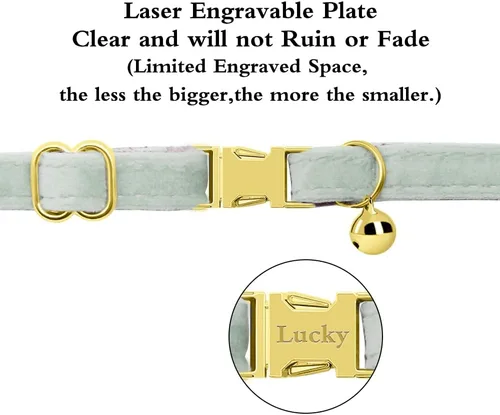 Miniatura 6 de Collar de gato personalizado con placa de nombre, collares ajustables de nailon resistente para identificación de gato con campana, personaliza