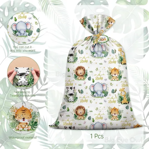 Miniatura 3 de Big Eye Owl Bolsas grandes para baby shower, safari, animales de la selva, bolsas de regalo, bolsa de regalo de plástico, envoltura de regalo, baby