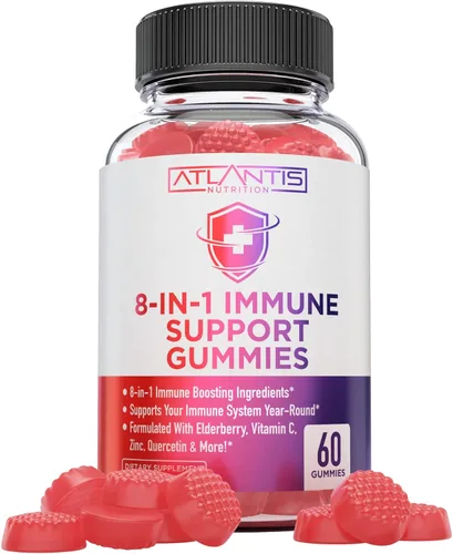 Atlantis Nutrition Gomitas de apoyo inmunológico 8 en 1 con saúco | Suplemento inmunológico con saúco, quercetina, zinc, vitamina C - Potenciadores