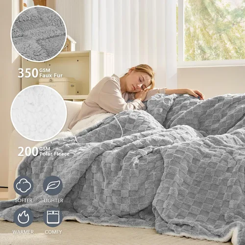 Miniatura 2 de Manta Eléctrica Throw - Franela Suave a Cuadros con 6 Niveles de Calentamiento, Apagado Automático de 4 Horas, Calentamiento Rápido, Certificado ETL