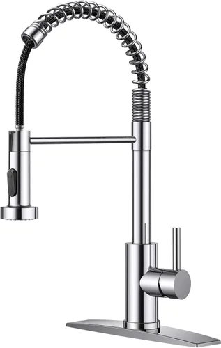 Miniatura 32 de FORIOUS Grifo de cocina con rociador extraíble, grifo de fregadero clásico de resorte extraíble de acero inoxidable comercial de una sola manija