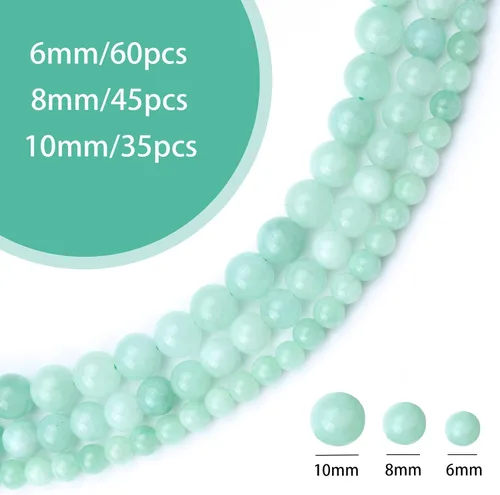 Miniatura 3 de 60 cuentas de 15⁄64 pulgadas (6 mm) de piedra natural de jade verde birmano con cuentas de piedra preciosa de jade para sanación de energía. Cuentas