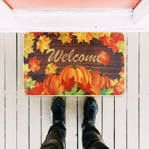 Miniatura 2 de Quera Tapete de bienvenida de calabaza para interiores y exteriores, dormitorio, cocina, hojas de arce otoñales, tapete de bienvenida para entrada