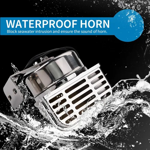 Miniatura 6 de FARBIN Bocina para barcos de acero inoxidable impermeable para barcos Bocina de coche súper fuerte de 12 V con soporte base para veleros, yates