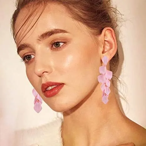 Miniatura 3 de Aretes largos de acrílico con pétalos de rosa, aretes bohemios de resina para regalos de mujer