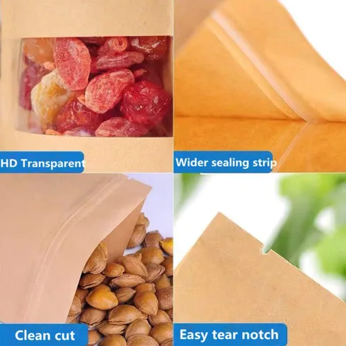 Miniatura 4 de Bolsas de papel kraft sellables para alimentos de pie, bolsas de papel Mylar con ventana transparente y cremallera, resistentes decorativas