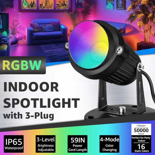 Miniatura 2 de SUNVIE RGBW - Focos de Navidad para interiores de 6 W, iluminación ascendente para interiores con control remoto, luces que cambian de color, focos