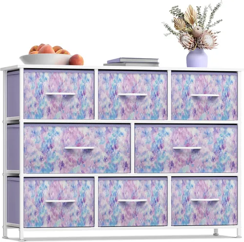 Miniatura 9 de Sorbus Cómoda para niños con 8 cajones - Unidad organizadora con marco de acero, parte superior de madera y asa, contenedores de tela para ropa