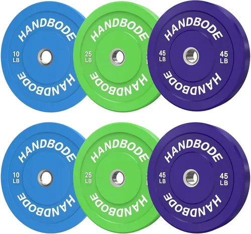 Miniatura 32 de HANDBODE Juego de discos de peso de 2 pulgadas de alto rebote, juego de discos olímpicos de 45/100/160/190/260/300 libras, juego de discos