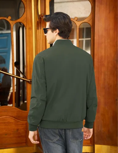 Miniatura 3 de CRYSULLY Chaquetas bomber ligeras para hombre, con cremallera completa, casual, rompevientos, de golf, a la moda, con bolsillo