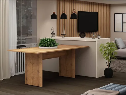 Miniatura 7 de Manhattan Comfort Nomad - Juego de comedor de 3 piezas para 6 personas con mesa de cocina moderna y 2 bancos, muebles de granja con acabado de grano