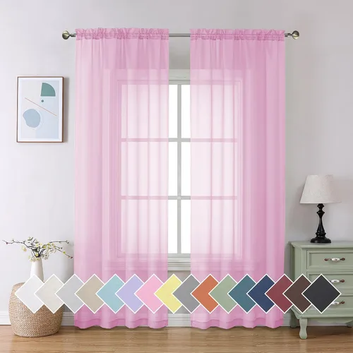 Miniatura 53 de Aiyufeng 2 paneles de cenefa transparente negra de 14 pulgadas de largo, cortinas cortas negras transparentes para dormitorio, cortinas de cocina