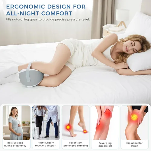 Miniatura 7 de Almohada de rodilla para dormir de lado, almohada de piernas para dormir de lado, alivio del dolor de cadera, ciática y espalda baja, con espuma Gris